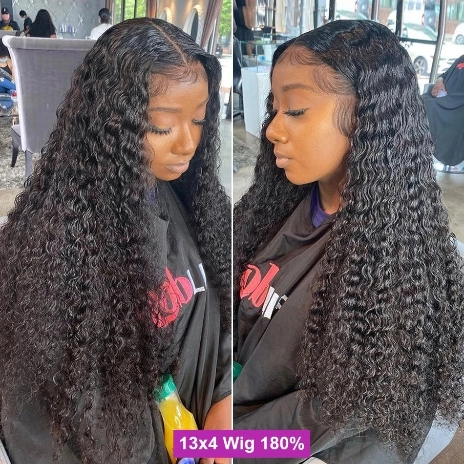 Deep Wave Human Hair Wig 13x4 4x4 Water Wave Transparent Lace Frontal Brazilian Virgin Pre Plucked 180% Density For Women