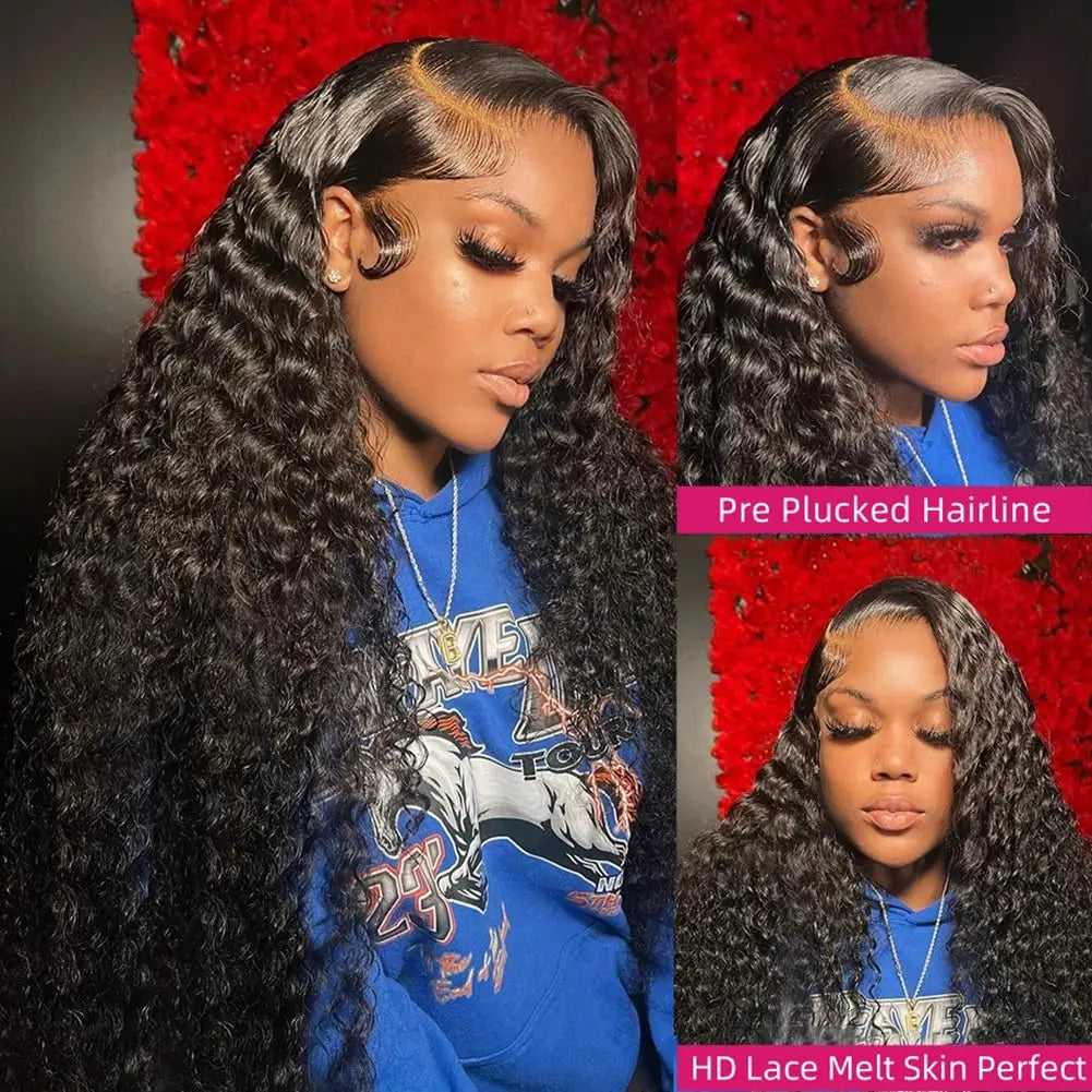 Deep Wave Lace Front Wigs Human Hair 13x6 13x4 HD Lace Frontal Wigs Human Hair 34inch Pre Plucked Water Curly Wave Wig For Women