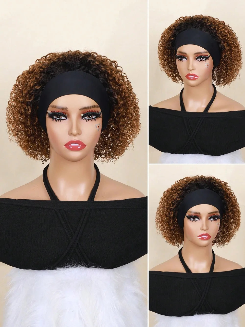 Short Curly Wig Kinky Curly Headband Wigs Human Hair For Women OT30 Color Full Machine Made Bob Wig Brazilian Human Hair Wig