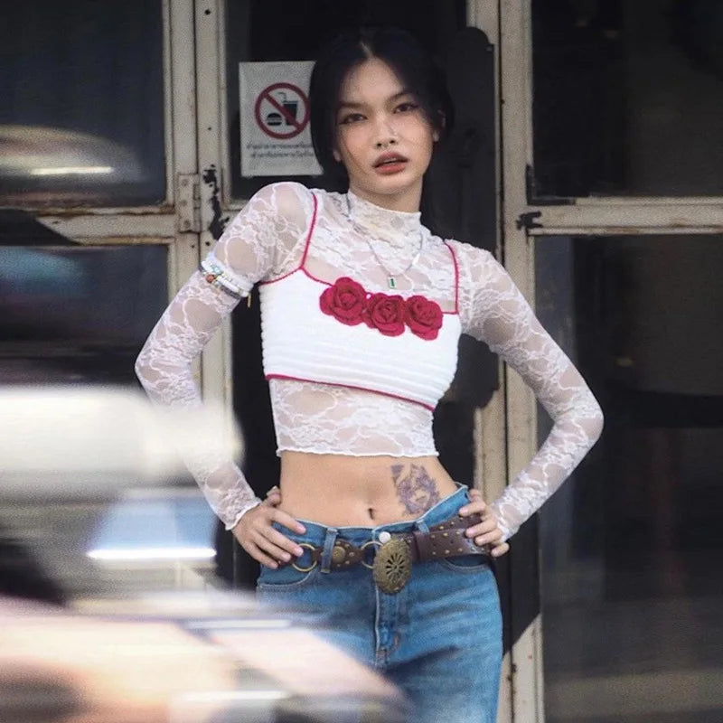 Floral Hot Tops For Women Edgy Clothes Y2k Accessories Knitted Corset Streetwear Spaghetti Strap Ropa Mujer White Camison Verano