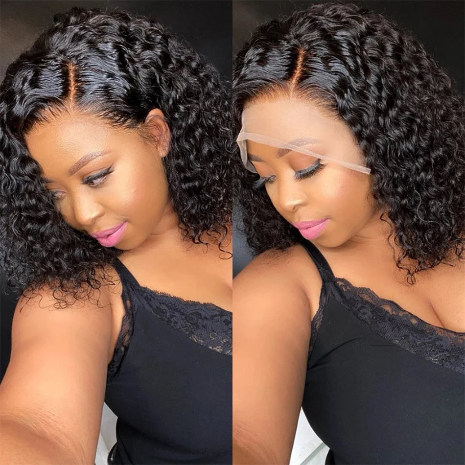 Wear And Go 13x4 Deep Wave Human Hair Short Bob Wigs For Women Ready To Go Glueless Kinky Curly Lace Front Wig Pre Cut No Lace