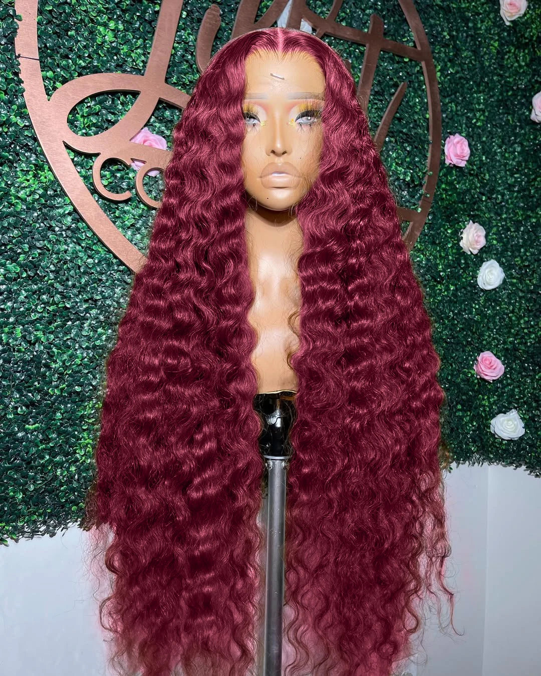 Curly Wigs 30 Inch Burgundy 13x4 Lace Frontal Human Hair Wigs High Density 99J Red Colored Deep Wave Human Hair Wigs Pre Plucked