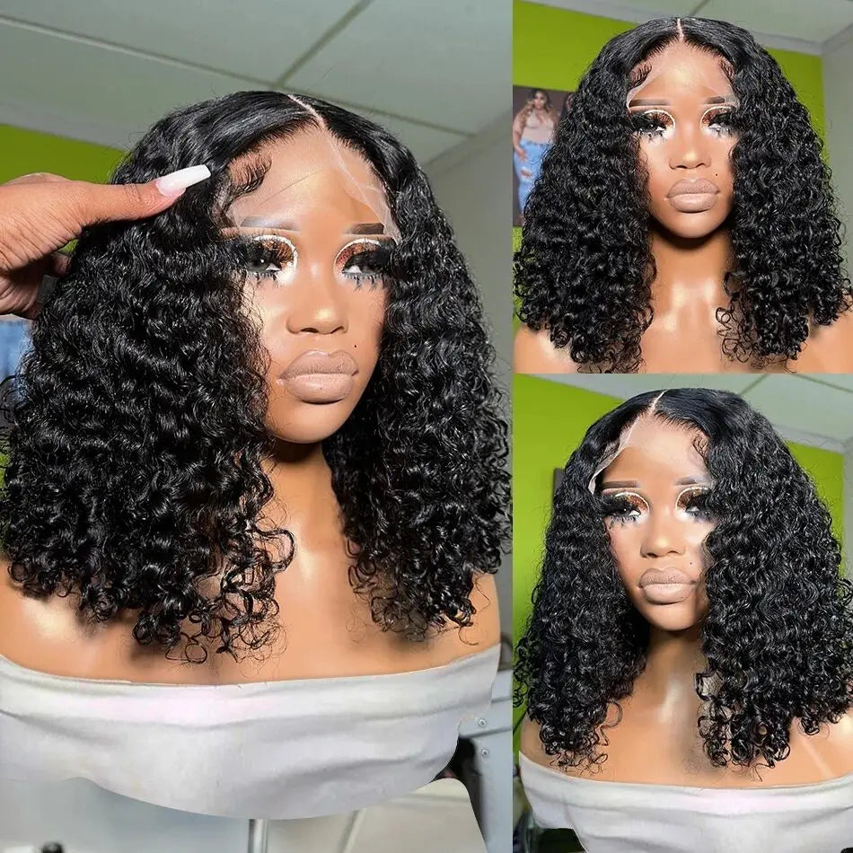 Wear And Go 13x4 Deep Wave Human Hair Short Bob Wigs For Women Ready To Go Glueless Kinky Curly Lace Front Wig Pre Cut No Lace