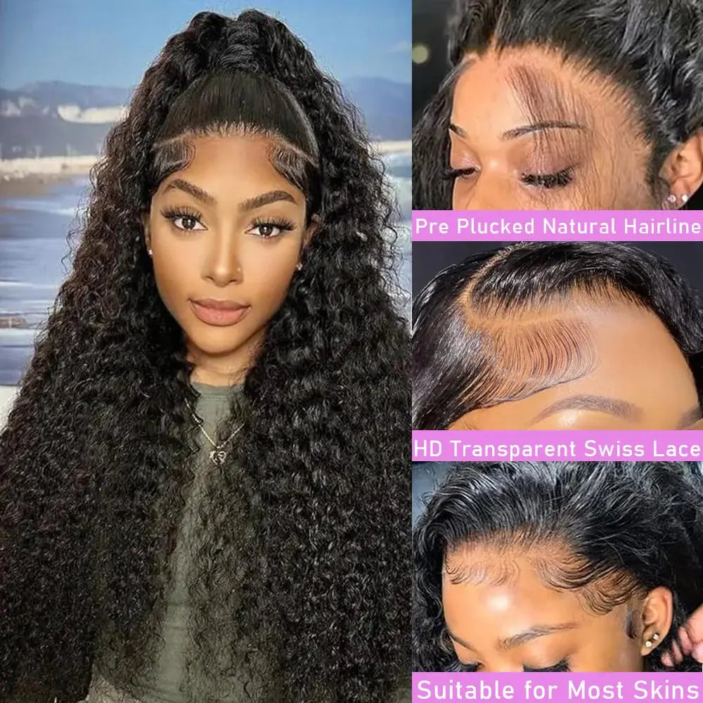 Deep Wave Lace Front Wigs Human Hair 13x6 13x4 HD Lace Frontal Wigs Human Hair 34inch Pre Plucked Water Curly Wave Wig For Women
