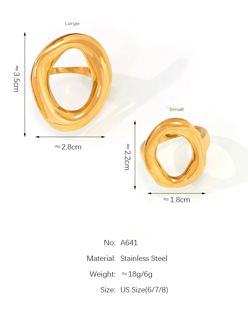 Fashion Minimalist Large Rings For Women Stainless Steel Gold Plated Waterproof Hip-hop Women's Finger Ring Aesthetic Jewelry