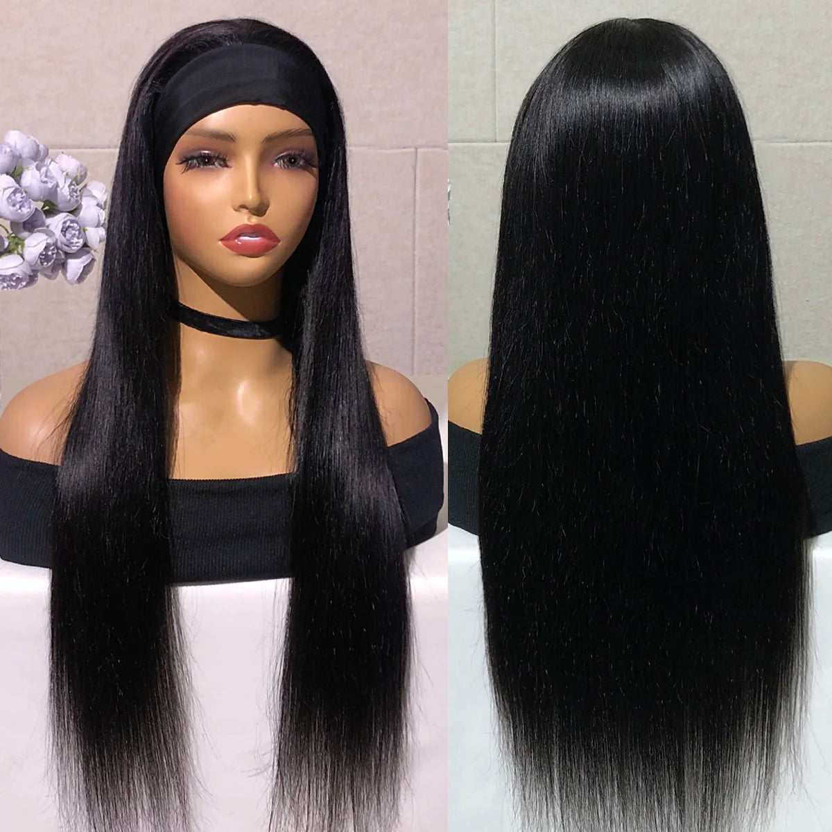 Straigh Human Hair Wigs For Women Natural Color Headband Human Hair Wigs Glueless Straight Human Hair Wigs Full Machine Made Wig