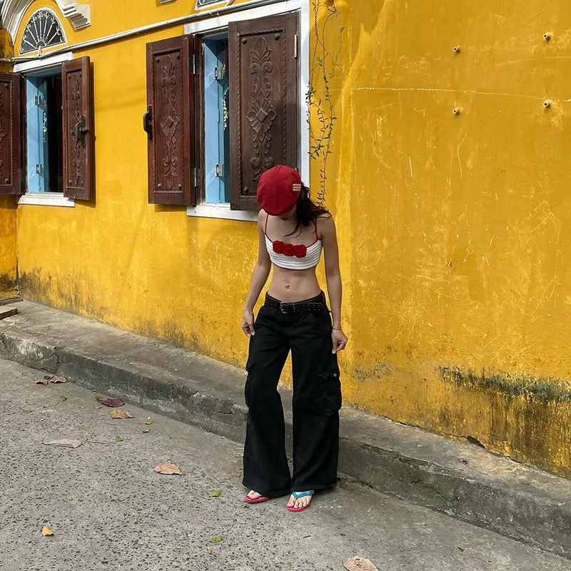 Floral Hot Tops For Women Edgy Clothes Y2k Accessories Knitted Corset Streetwear Spaghetti Strap Ropa Mujer White Camison Verano