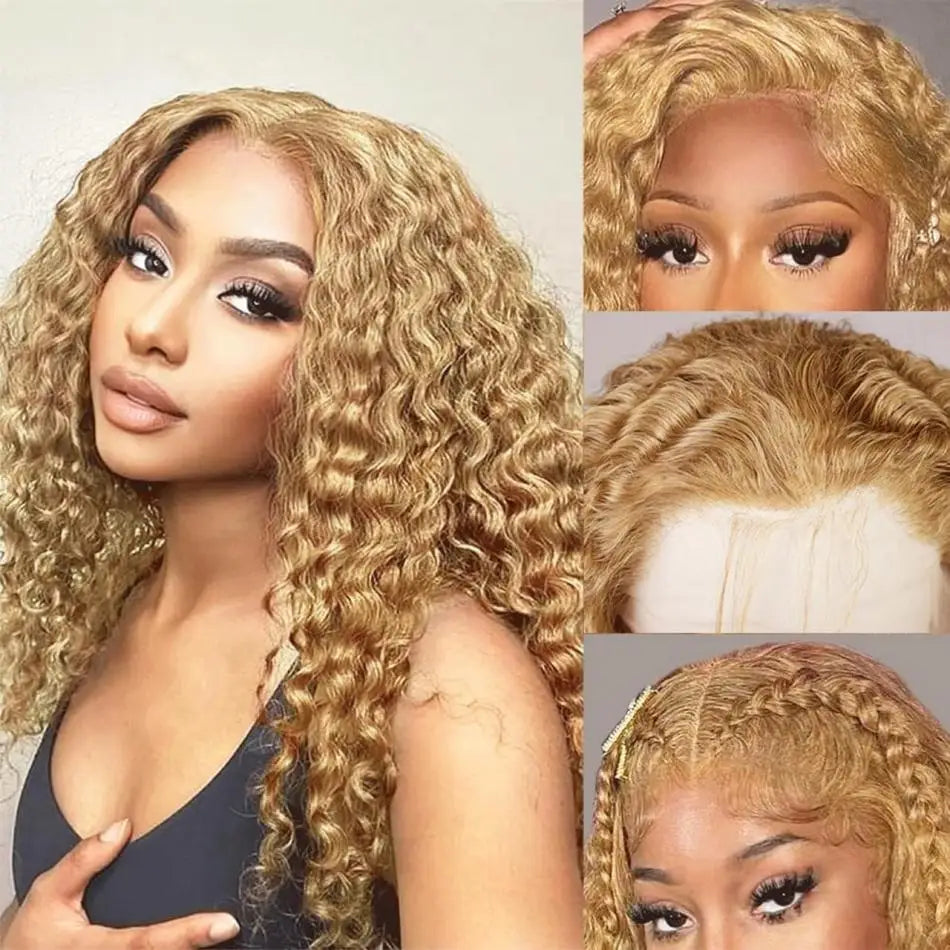 Curly Hair Honey Blonde Wig Human Hair 13X6 Hd Lace Frontal Wig 13X4 Deep Wave 30 Inch Lace Front Preplucked Brazilian Wigs