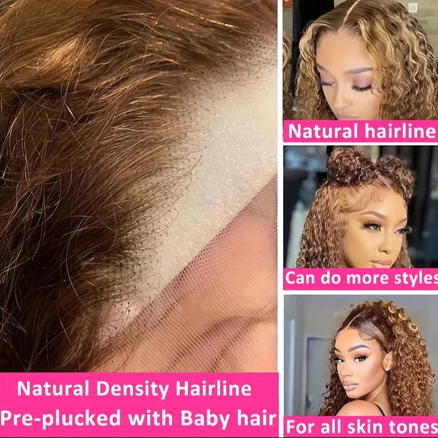 Deep Wave Short Bob Wigs Human Hair 13x4 Highlight 4/27 Honey Blonde Hair Lace Front Wig Curly Virgin Human Hair For Black Women