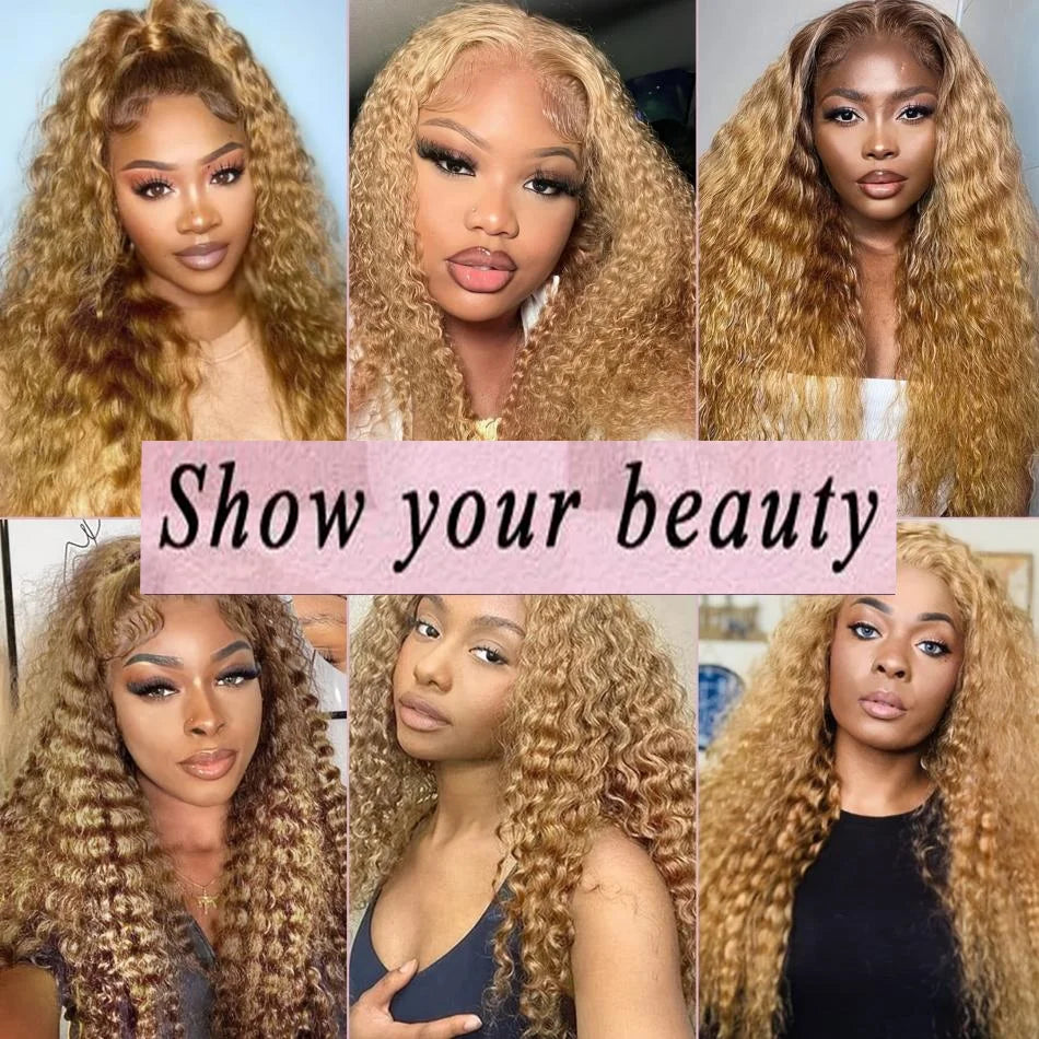 Curly Hair Honey Blonde Wig Human Hair 13X6 Hd Lace Frontal Wig 13X4 Deep Wave 30 Inch Lace Front Preplucked Brazilian Wigs