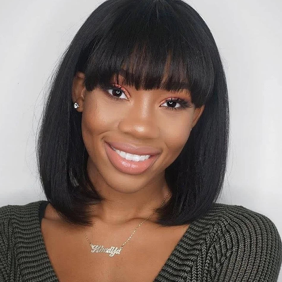 Straight Human Hair Wigs For Women Human Hair Straight Human Hair Bob Hair Wig With Bangs No Lace Fringe Wig Brazilian Hair Sale