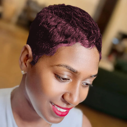 Human Hair Wig Pixie Cut Wig Short Curly Wave Human Hair Wigs for Women Full Machine Made Wig 150% Density 4Inch