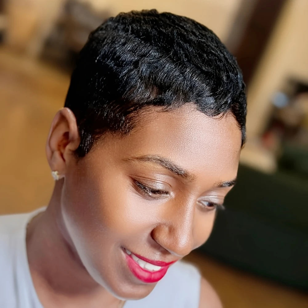 Human Hair Wig Pixie Cut Wig Short Curly Wave Human Hair Wigs for Women Full Machine Made Wig 150% Density 4Inch