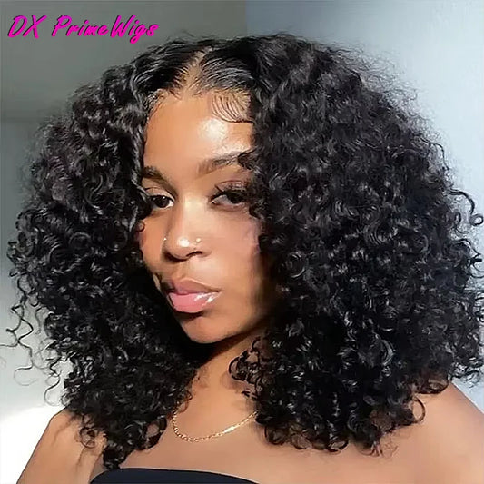 Deep Wave Human Hair Wigs Short 13x4 Lace Frontal Bob Wig 200% Density Water Wave Transparent Lace Pre Plucked Wigs For Women 1B