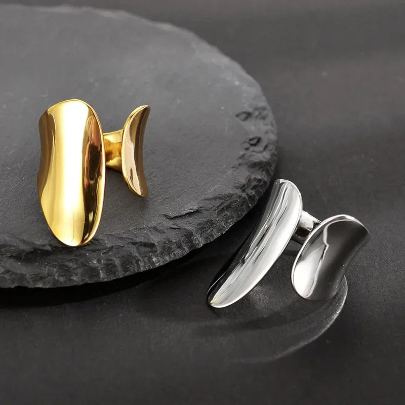Fashion Silver Color Width Rings Statement Girls Women's Punk Hollow Geometric Wide Rings 2023 Trend Jewelry Gifts Wholesale