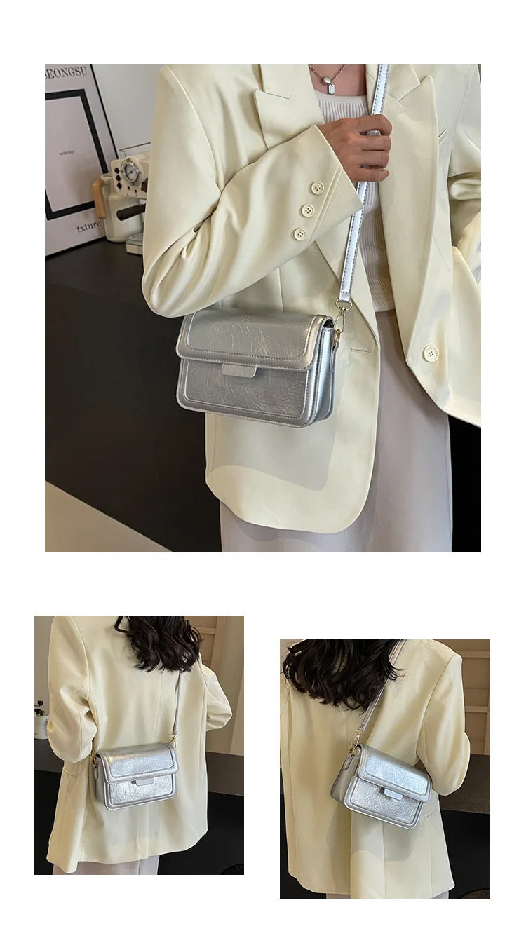 2025 New Fashion Glossy Square Bag for Women, Minimalist Versatile Shoulder Bag Crossbody Purse, Office Commuter Handbag, Trendy