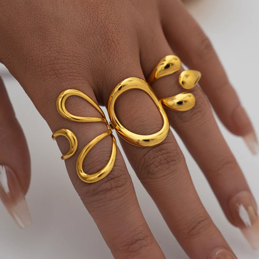 Fashion Minimalist Large Rings For Women Stainless Steel Gold Plated Waterproof Hip-hop Women's Finger Ring Aesthetic Jewelry