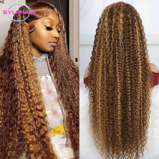 30 40 Inch Curly Highlight Wig Human Hair Honey Blonde 13x4 Lace Front Deep Wave 13x6 Hd Lace Frontal Wigs For Women Human Hair