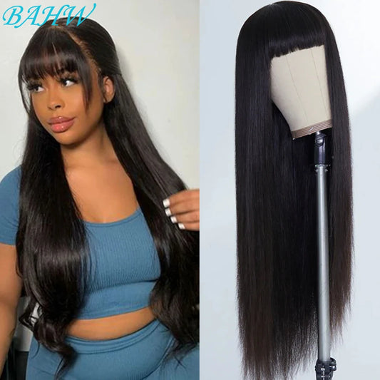 12A Straight Human Hair Wig With Bang Brazilian Wig Wholesale Fringe Wig Long Inch Full Machine Made Wig For Women Short Bob Wig
