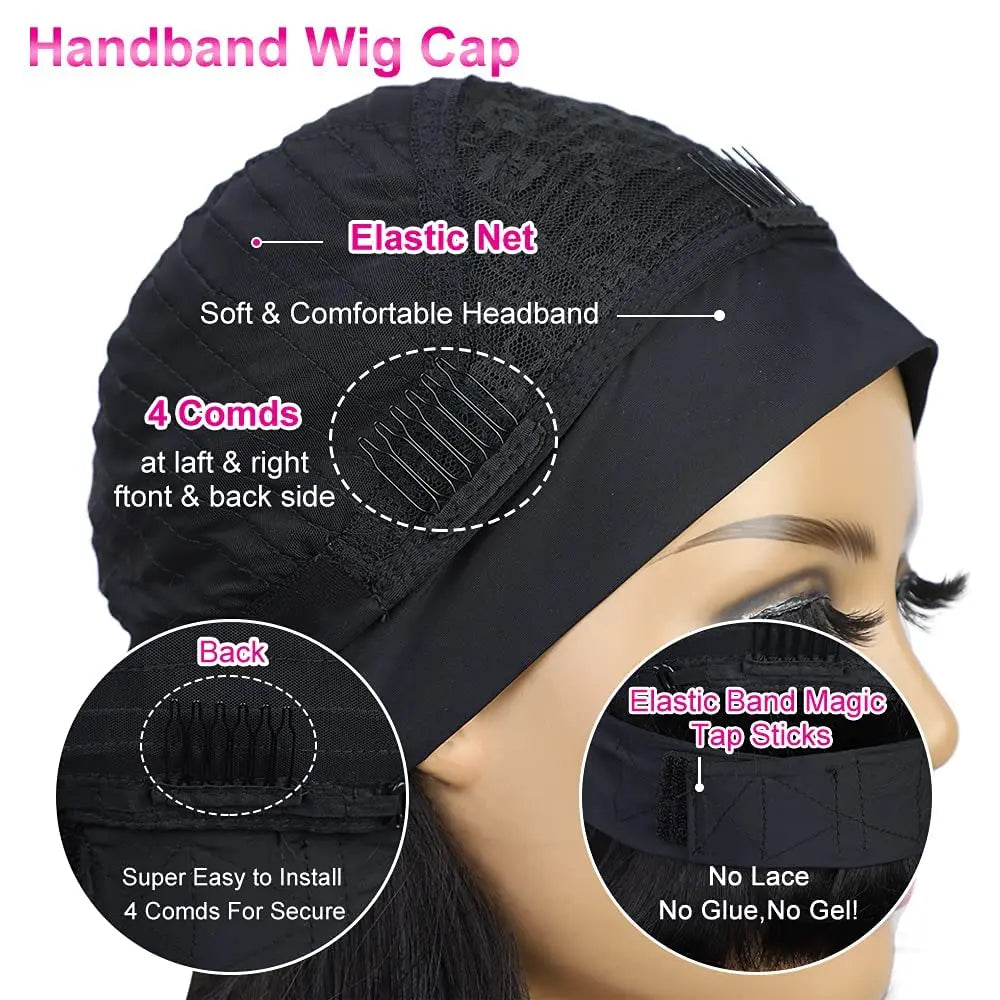 Straight Human Hair Wigs - Getarme Headband Wigs Human Hair Bob Wig Full Machine Made Curly Hair Bang Wig 8-16 Inches Remy Hair