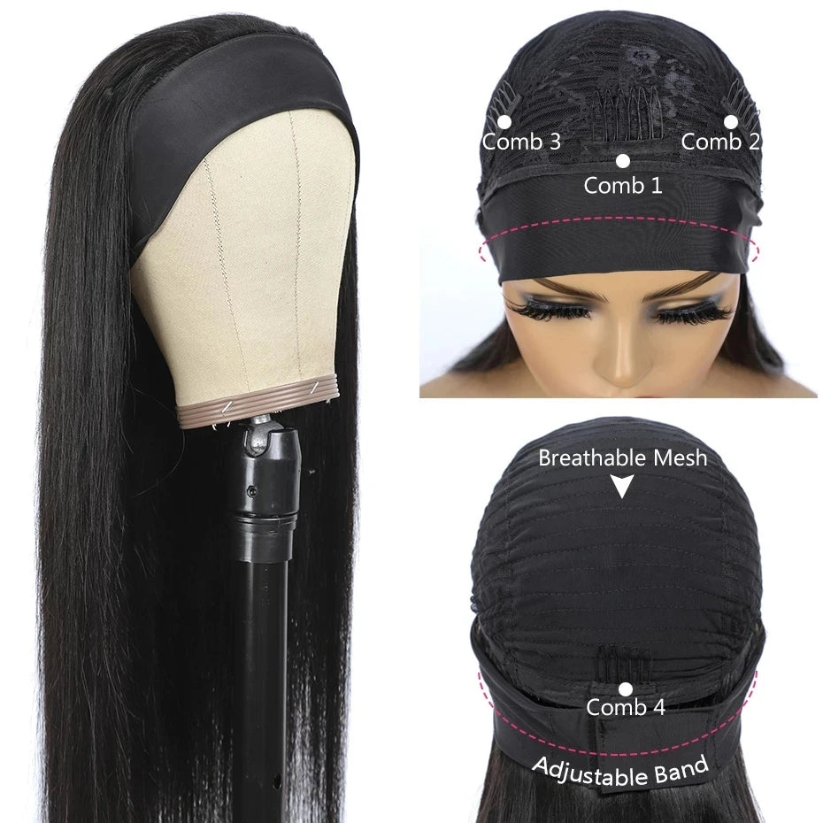 Straight Headband Human Hair Wig Straight Headband Wigs Human Hair Brazil Full Machine Made Wig On Sale 180% Density