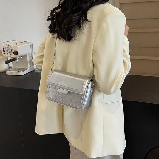 2025 New Fashion Glossy Square Bag for Women, Minimalist Versatile Shoulder Bag Crossbody Purse, Office Commuter Handbag, Trendy