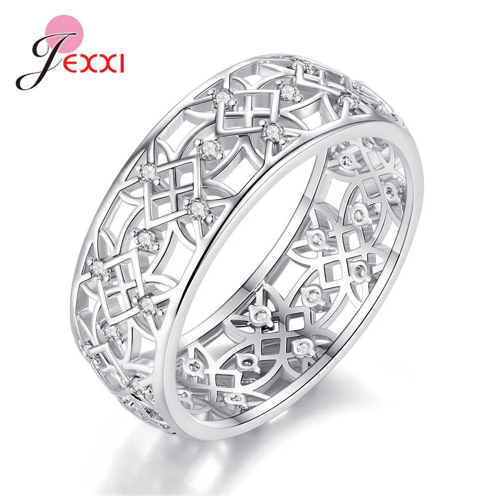 Fashion Retro Wide Finger Rings 925 Sterling Silver Statement Rings For Women/Girls Bohemia Style Hollow Out Ring Drop Shipping