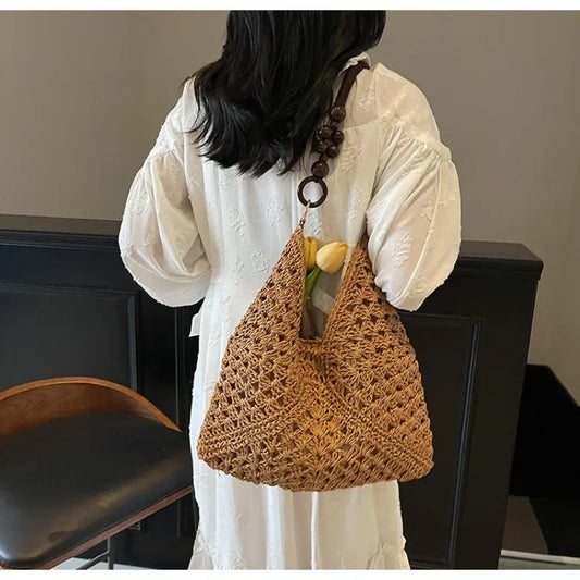 2025 New Fashion Popular Boho Woven Straw Handbag Summer Beach Crossbody Bag Fashion Knitted Purse Outdoor Leisure