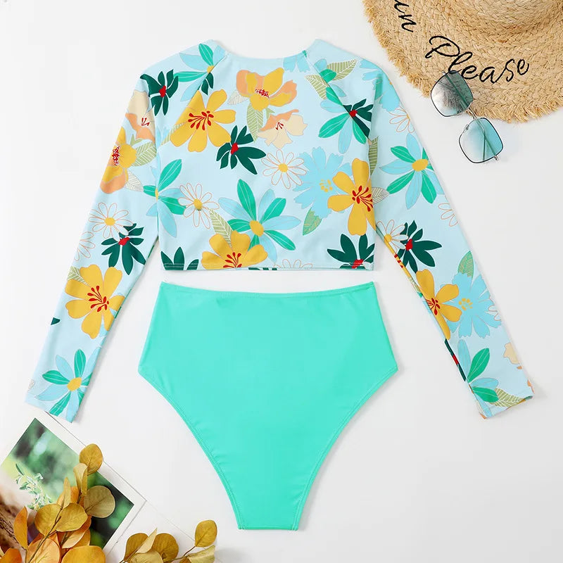 Sexy Women Swimsuit 2025 Bikinis Set Long Sleeve Swimwear Surfing Two Piece Swimsuit Tankini Swimming Bathing Suit Beach Wear