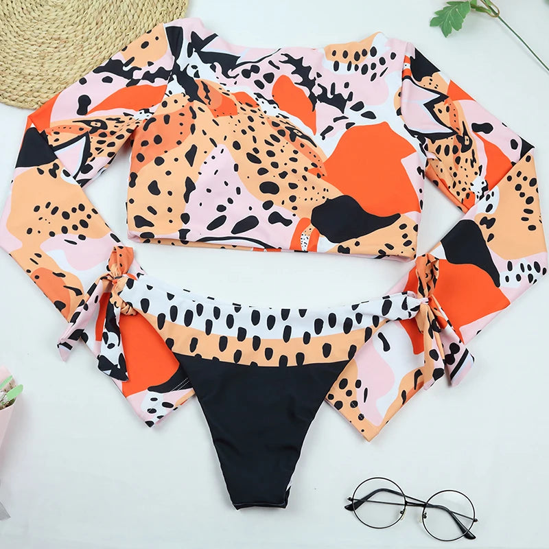 Sexy Women Swimsuit 2025 Bikinis Set Long Sleeve Swimwear Surfing Two Piece Swimsuit Tankini Swimming Bathing Suit Beach Wear