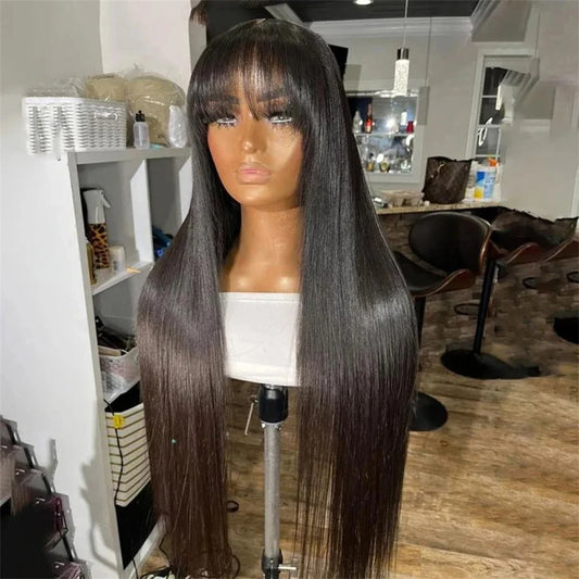 3x1 Hd Lace Straight Human Hair Wig With Bangs Short Bob Human Hair Wigs For Black Women Brazilian 30 34 Inch Long Fringe Wig
