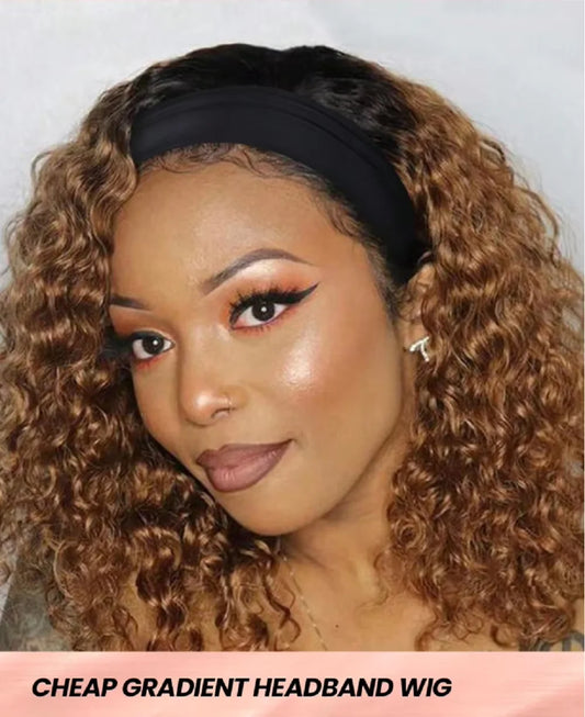 Short Curly Wig Kinky Curly Headband Wigs Human Hair For Women OT30 Color Full Machine Made Bob Wig Brazilian Human Hair Wig