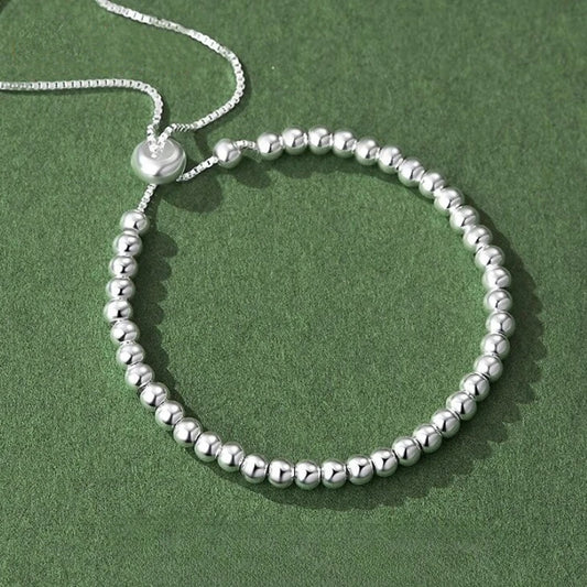 925 Sterling Silver Beads Bracelets for Women 100% Solid Adjustable Handmade Simple Design Fashion Party Wedding Jewelry Gifts