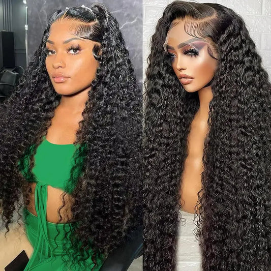 Deep Wave Lace Front Wigs Human Hair 13x6 13x4 HD Lace Frontal Wigs Human Hair 34inch Pre Plucked Water Curly Wave Wig For Women