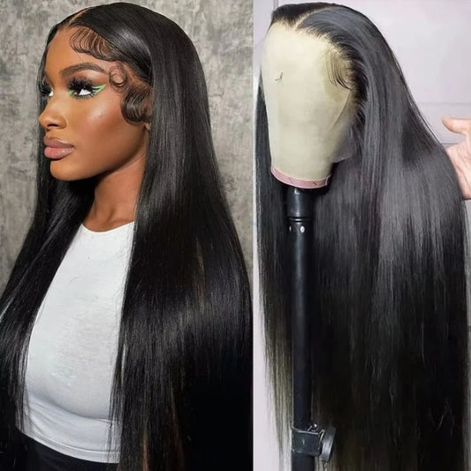 180% Density Natural Straight Human Hair Wig 13x6 HD Lace Frontal Wig Pre Plucked 28Inch Remy Straight Human Hair Wig For Women