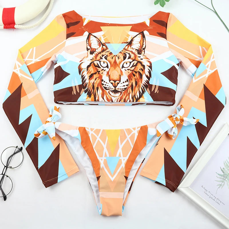 Sexy Women Swimsuit 2025 Bikinis Set Long Sleeve Swimwear Surfing Two Piece Swimsuit Tankini Swimming Bathing Suit Beach Wear