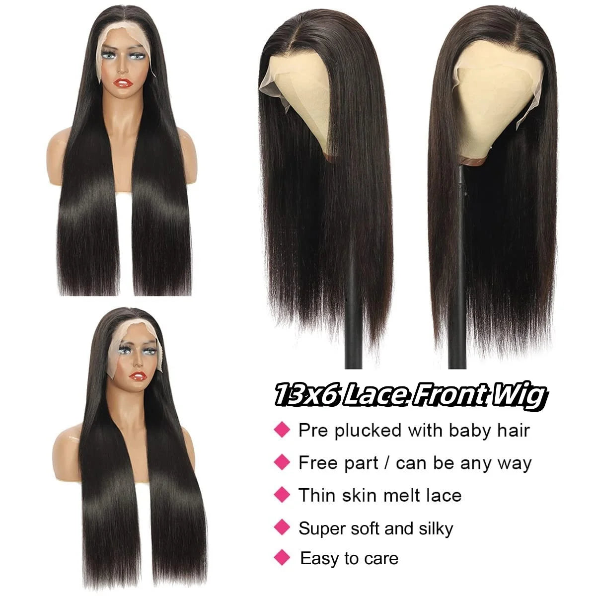 180% Density Natural Straight Human Hair Wig 13x6 HD Lace Frontal Wig Pre Plucked 28Inch Remy Straight Human Hair Wig For Women