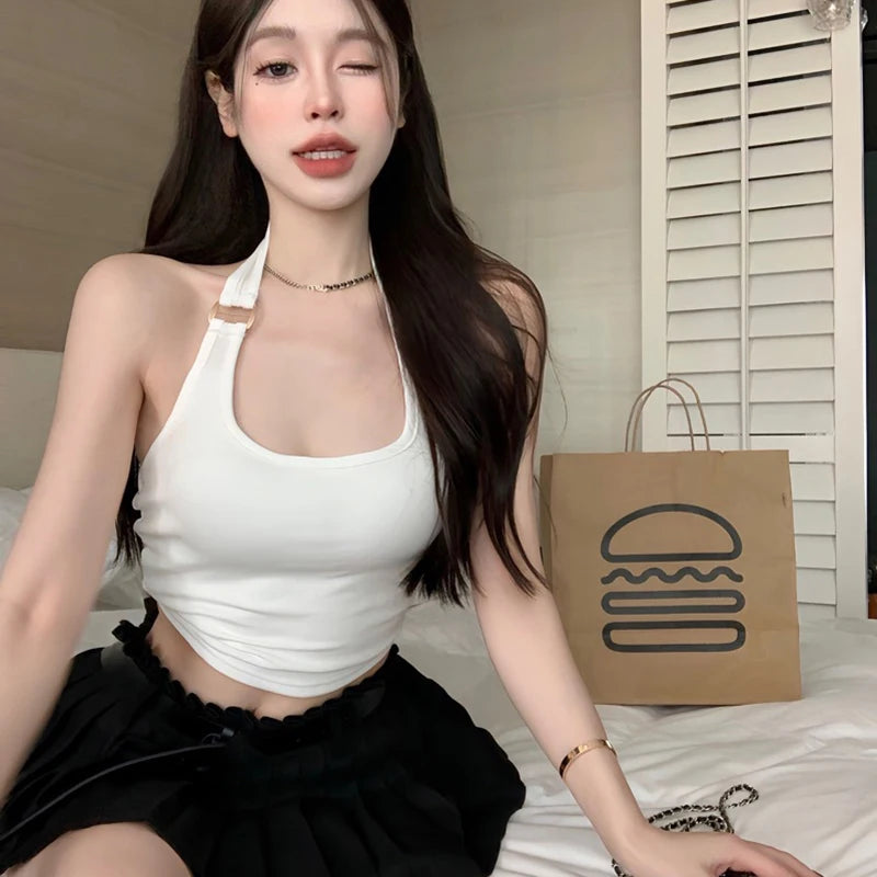 Summer Hotsweet Halter Tank Top Women Solid Color Sleeveless Slim Camisole With Bra Pad