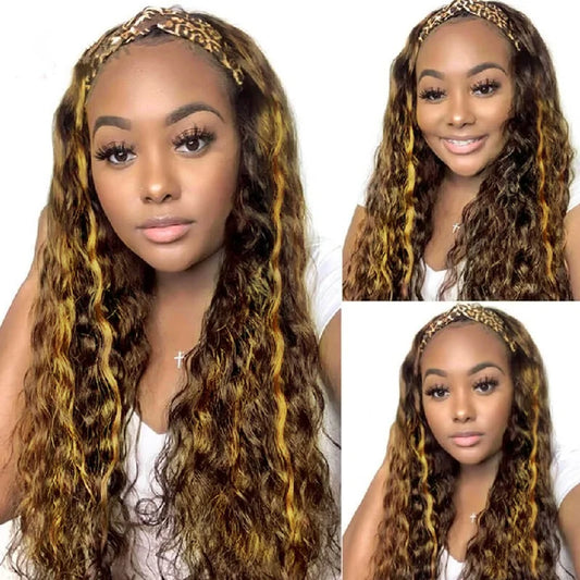 water wave Curly Human Hair Wig 427 highlight headband bob Wigs for women long curly wig machine made 16-28inch